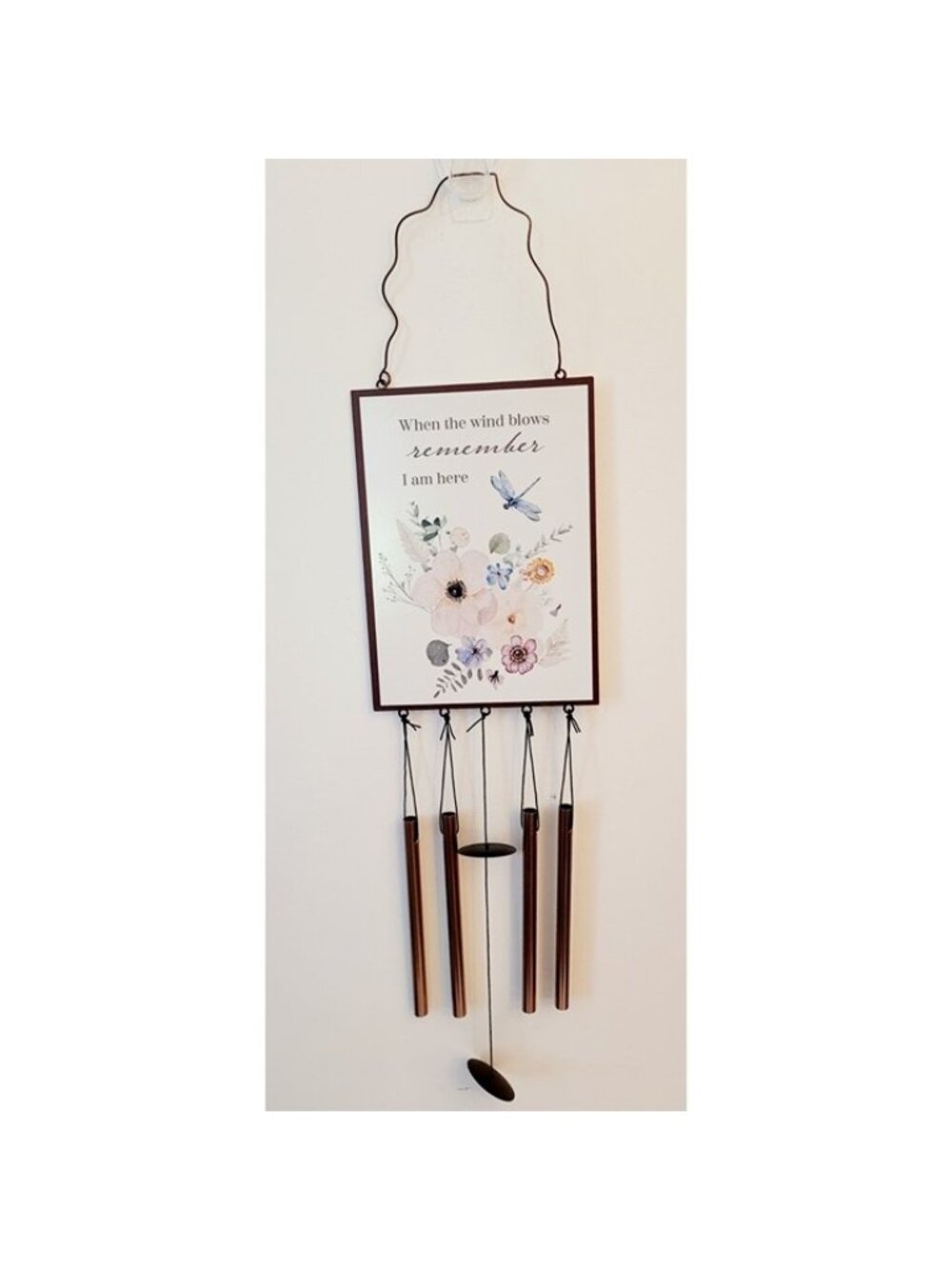 Tin Sign Remember Floral Songbird Wind Chime Garden Windchimes 22 In